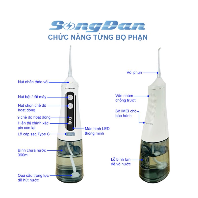 Chức năng từng bộ phận của máy tăm nước SD-WF-9M